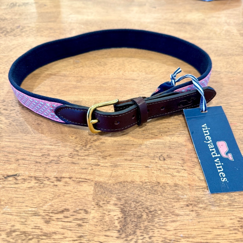 Vineyard Vines Whale Canvas Club Belt Pink Brown Belt Mens 28 Preppy Coastal